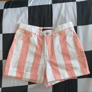 Peach Pink and White Striped Shorts